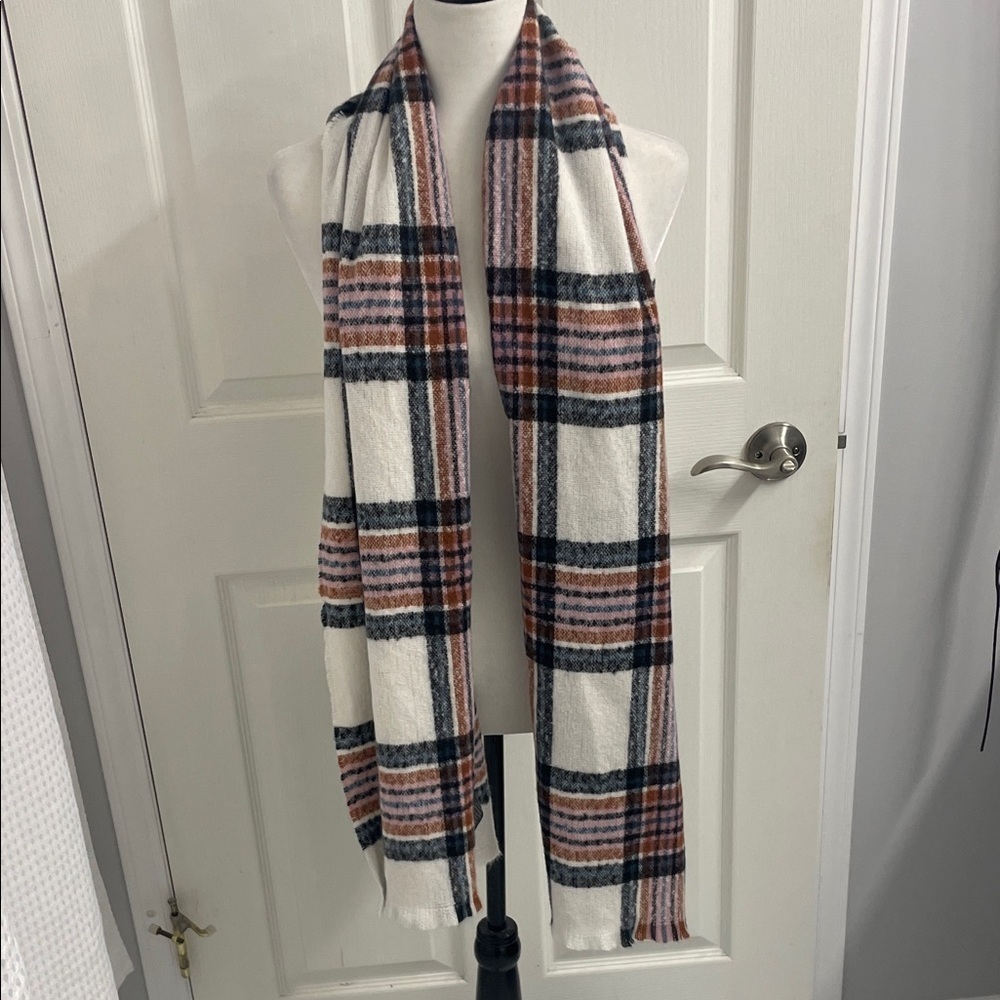 Vince Camuto Striped Scarf in White, Black, and Pink OS 21” x 73”
